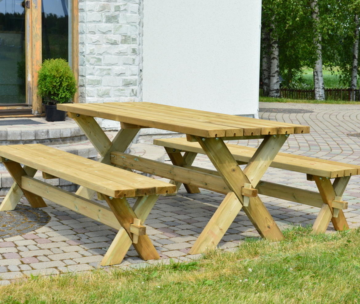EKJU Retro Table & 2 Bench Set - Garden Benches